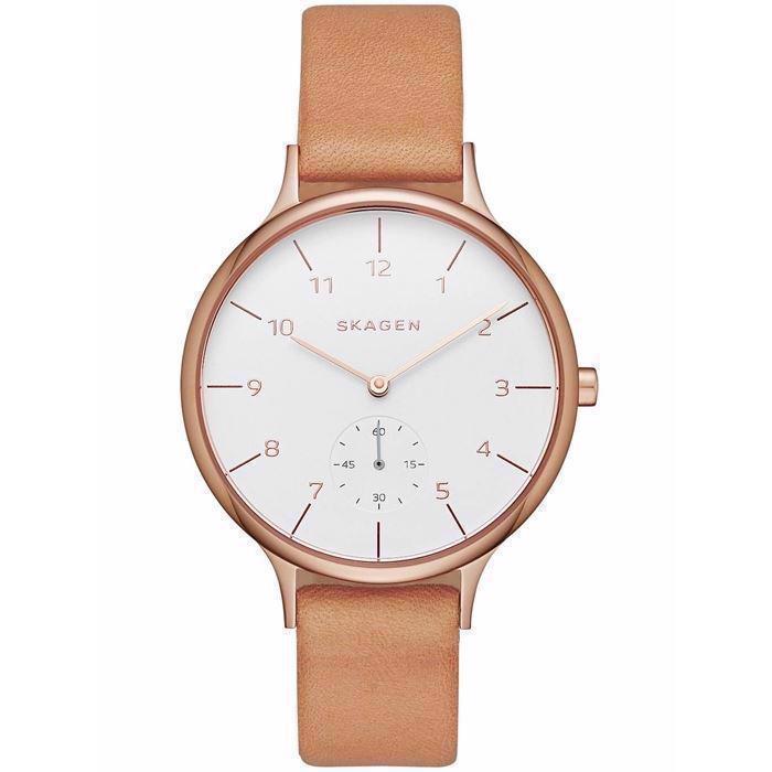 Image of Skagen Anita rosa forgyldt stål quartz med tre visere dame ur, model SKW2405